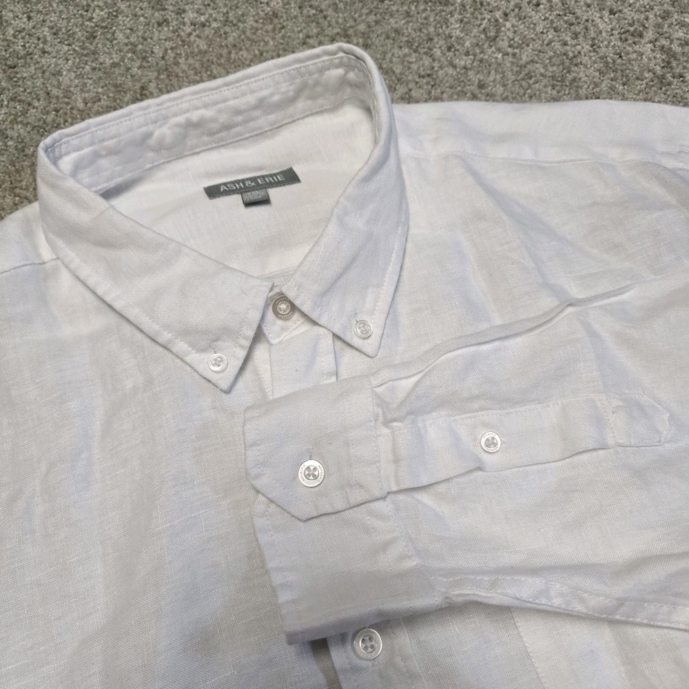 Ash and Erie Shirt Standard XXL White Button‎ Down Long Sleeve 100% Linen Beach